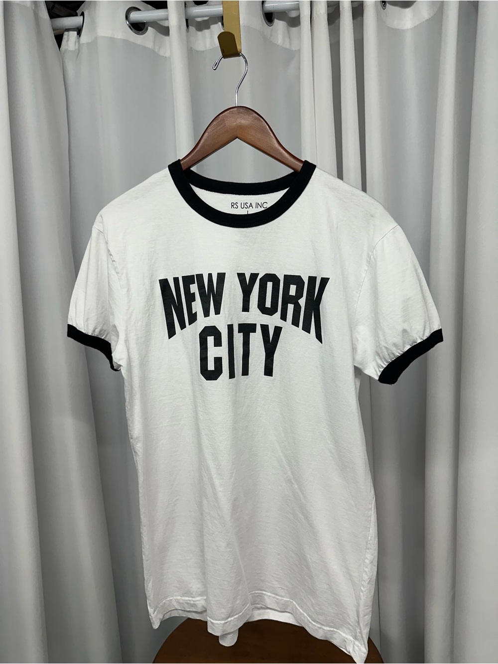RS USA Inc White Ringer Tee with Black Trim - New York City Lennon new w/o tags
